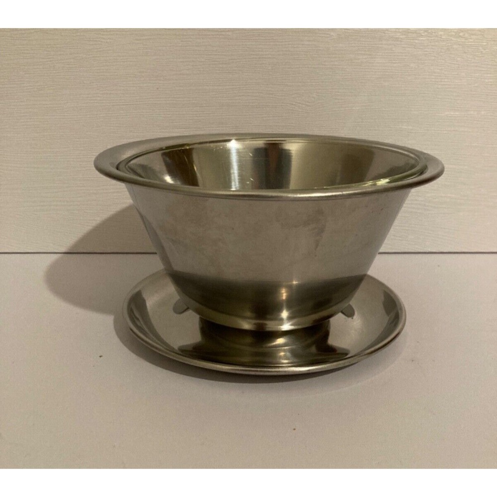 Vtg 60s Stainless Steel 18/8 Gravy Boat Sauce Bowl w/Glass Bowl Insert Denmark